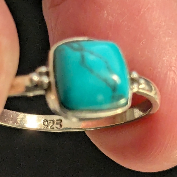 Rutilated turquoise Stone 925 Solid Sterling Silver Ring Size 8 - Picture 8 of 10